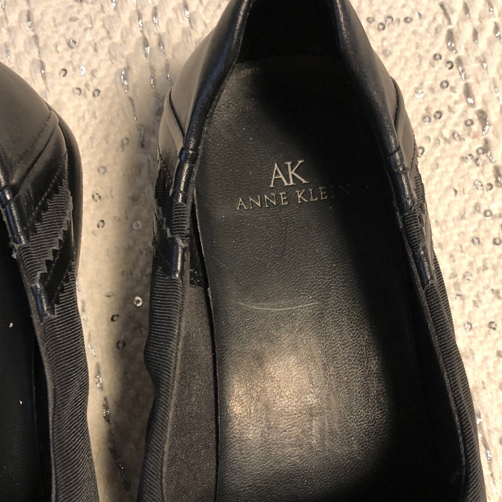 Anne Klein Black Leather Slip-On Loafers with Metal Accent - Picture 3 of 13